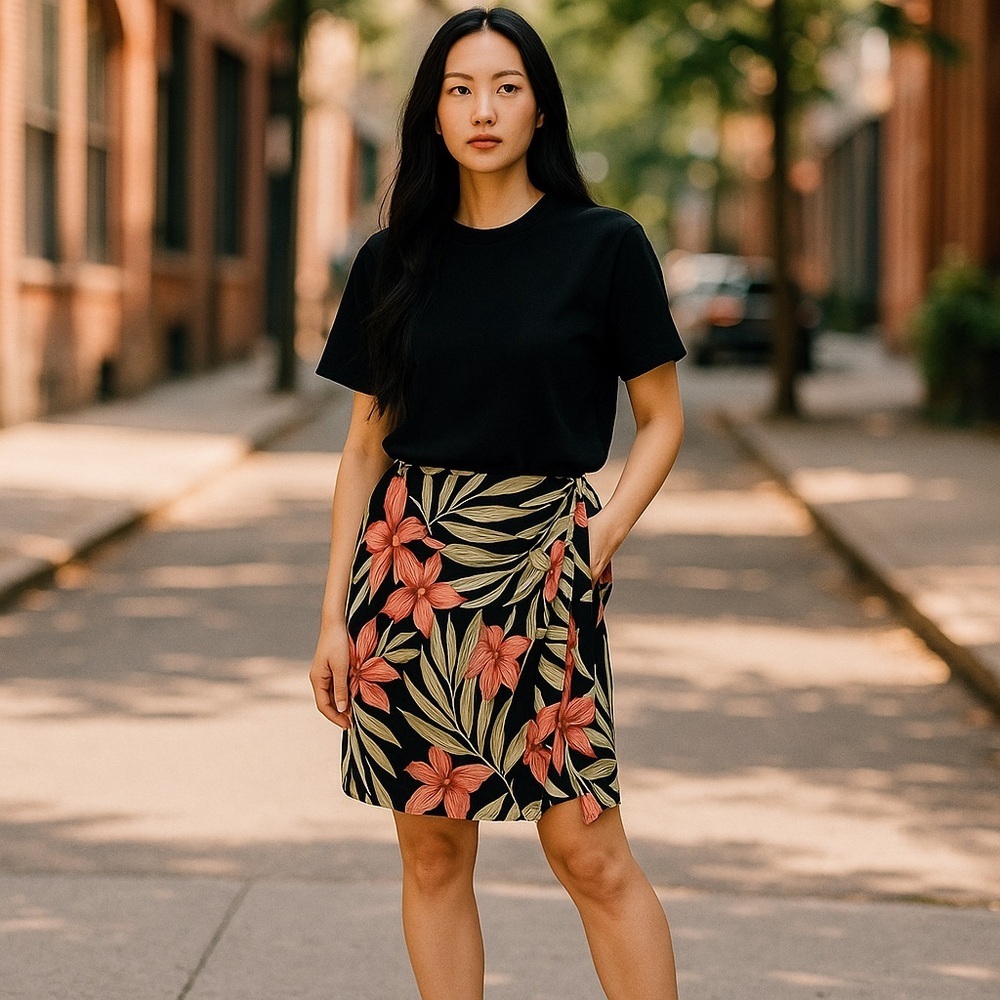 Tommy Bahama Black Floral Silk Wrap Skirt